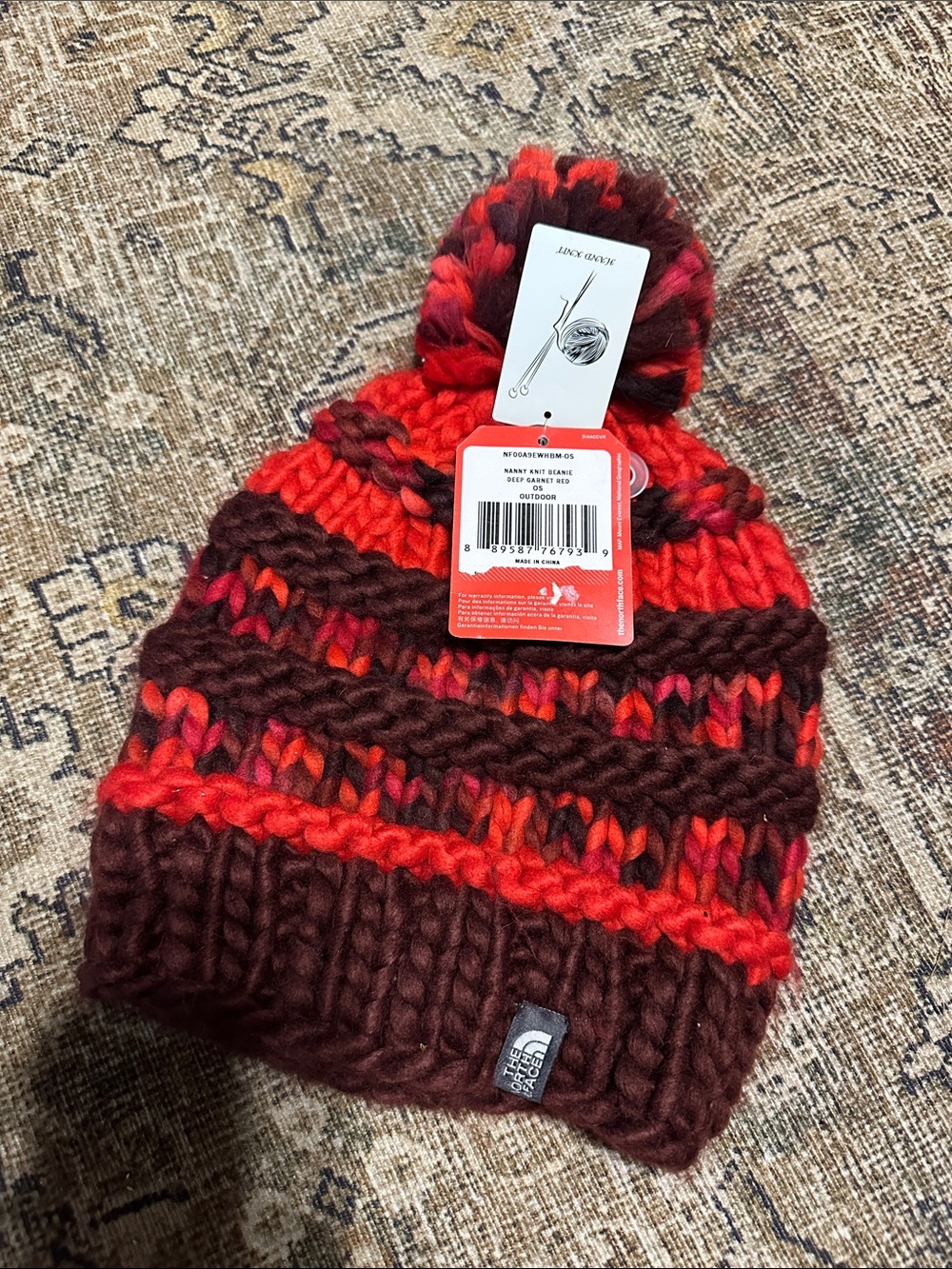 Red & Maroon Pom Pom Beanie Hat